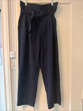 Madewell Navy High-Waist Wide Leg Paperbag Pants with Tie